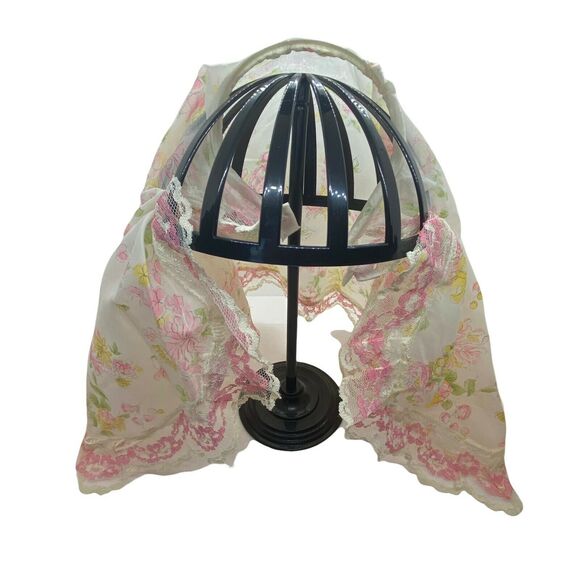 Vintage Accessories - Scarf for Church Vintage 60s Womens Pink Floral Classic Small Head Band Shoulder